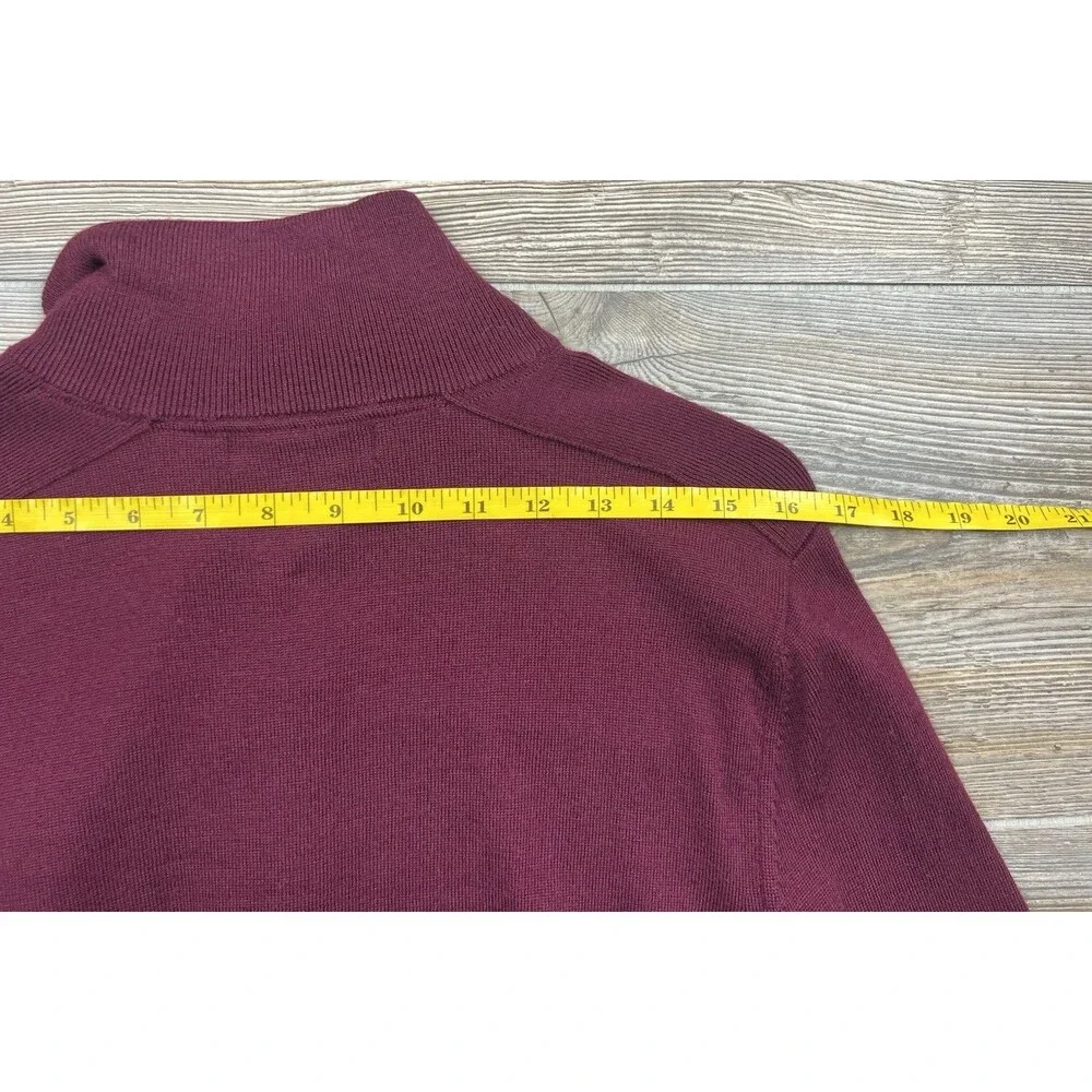 Banana Republic Sweater Mens MED Burgandy Red Merino Wool 1/4‎ Button Mock Neck